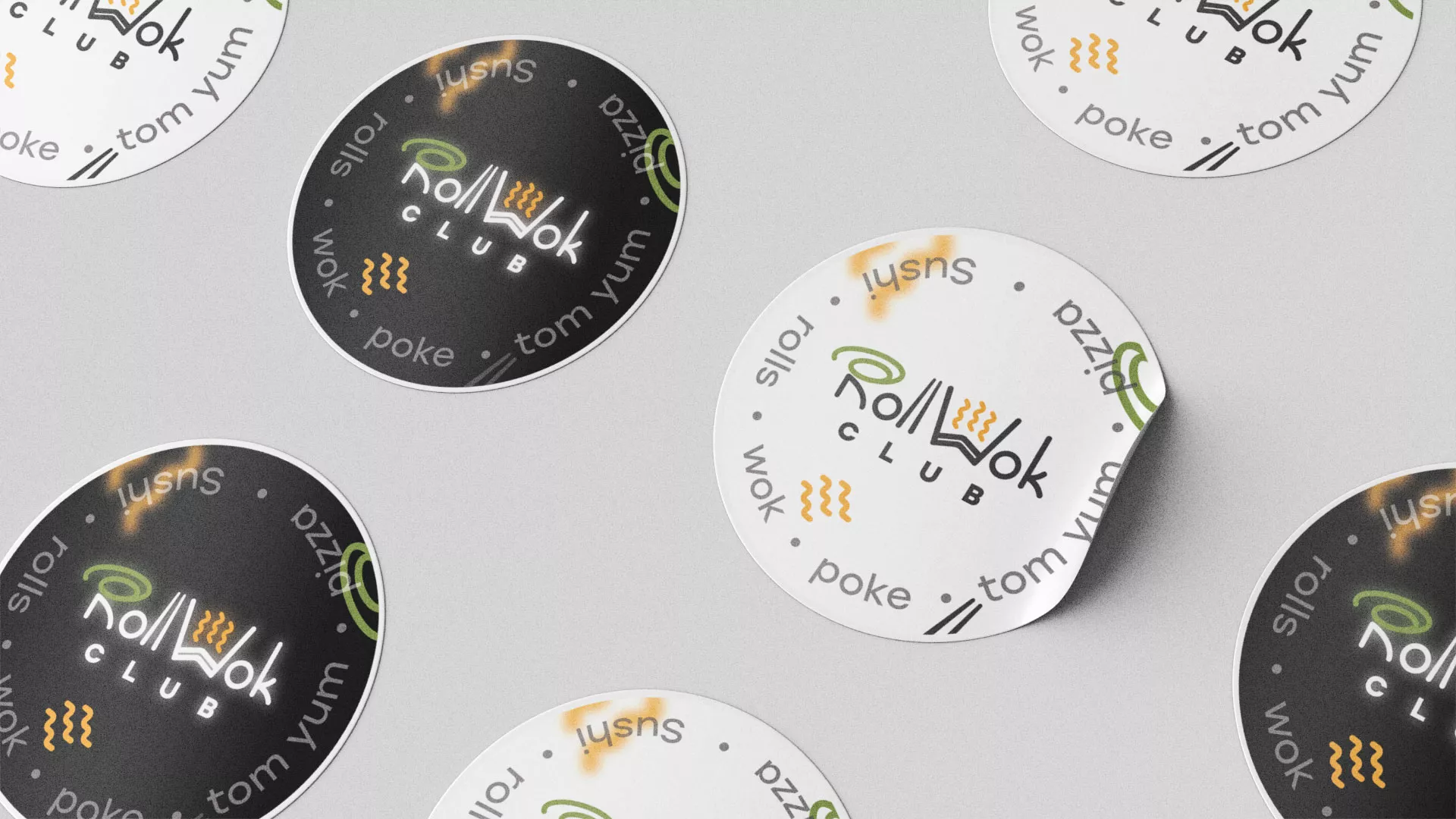 Разработка наклеек для суши-бара «Roll Wok Club» в Волгодонске