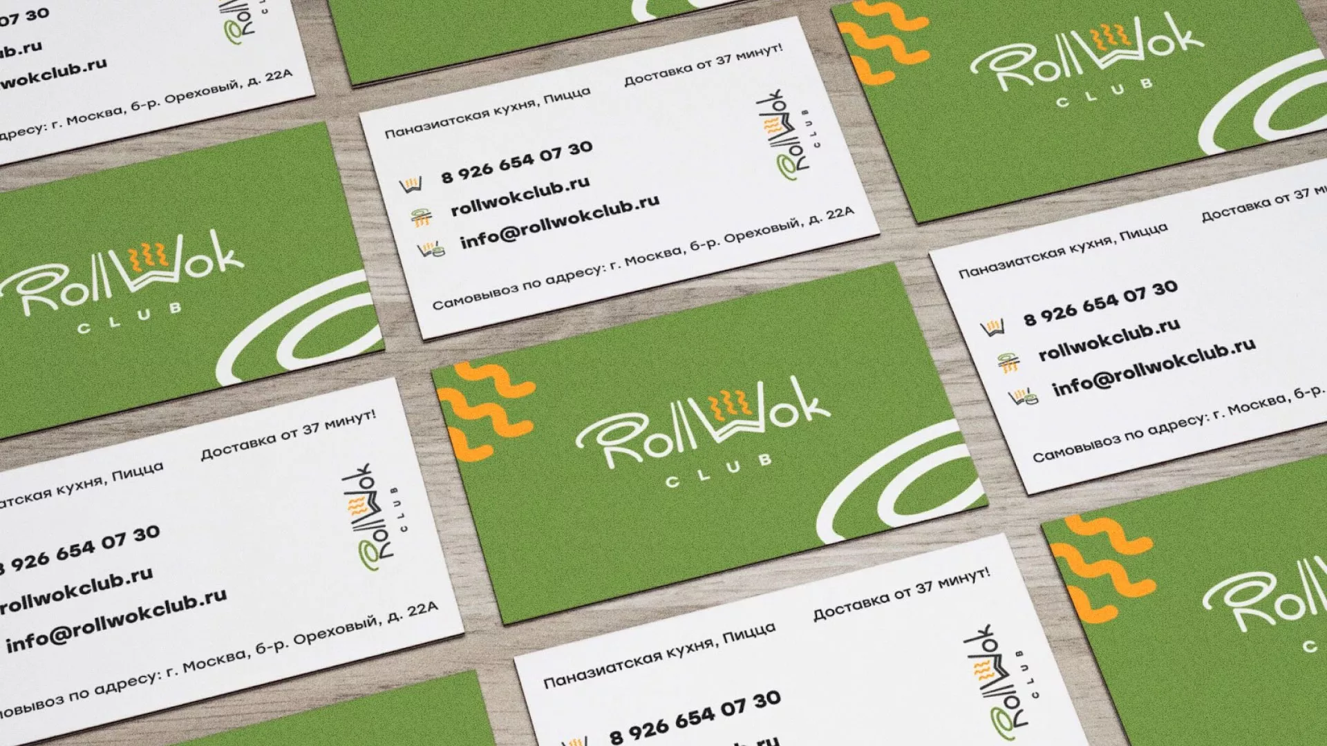Разработка дизайна визиток суши-бара «Roll Wok Club» в Волгодонске